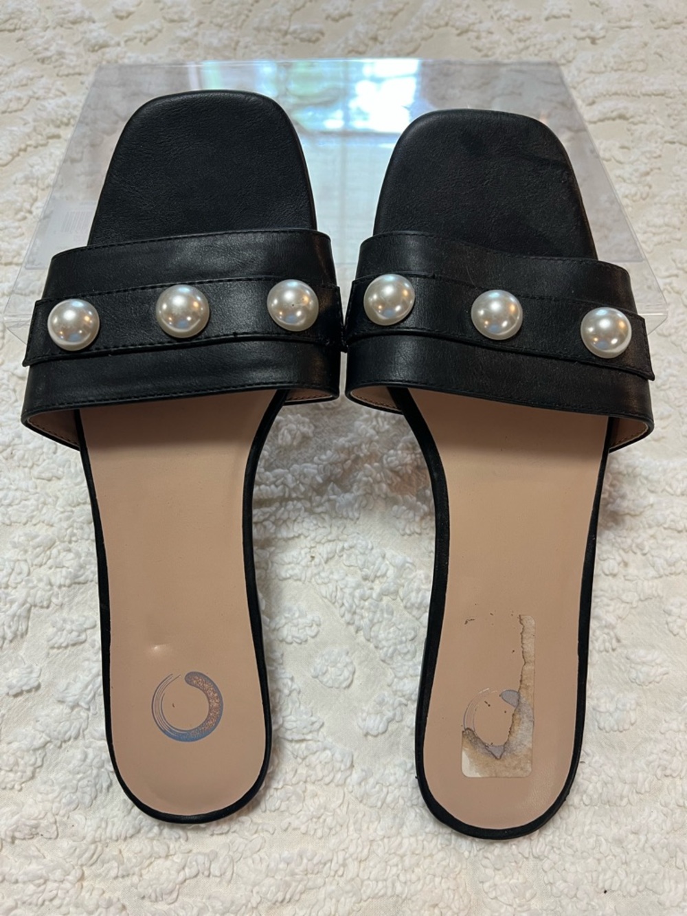 Women’s Black Pearl-Accent Slide Sandals